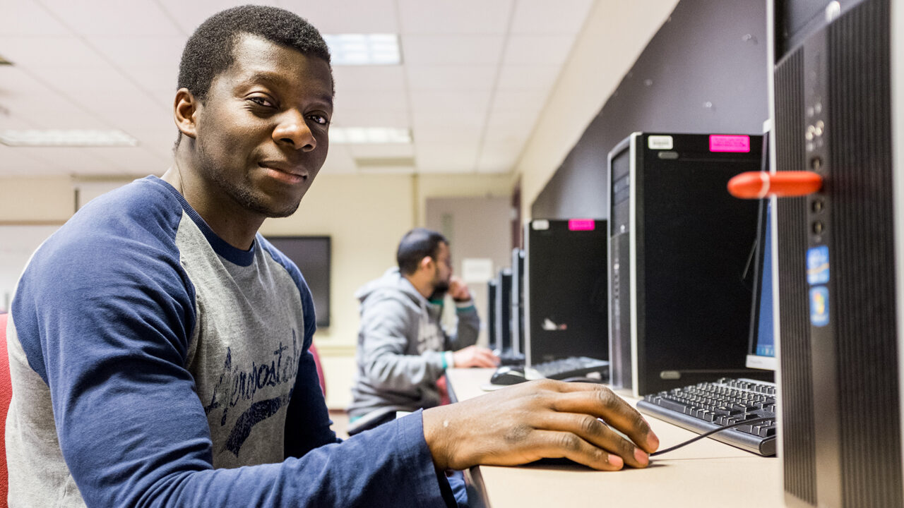 Student working at a computer