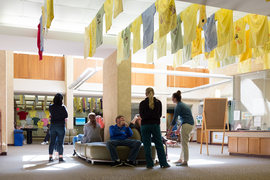 Students in lobby of campus