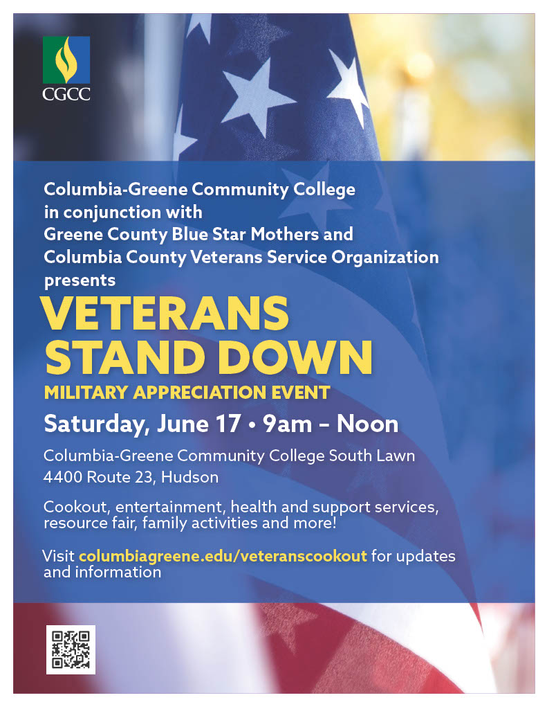 Veterans Stand Down Military Appreciation Event, Saturday, June 17, 9am-Noon on the Columbia-Greene South Lawn
