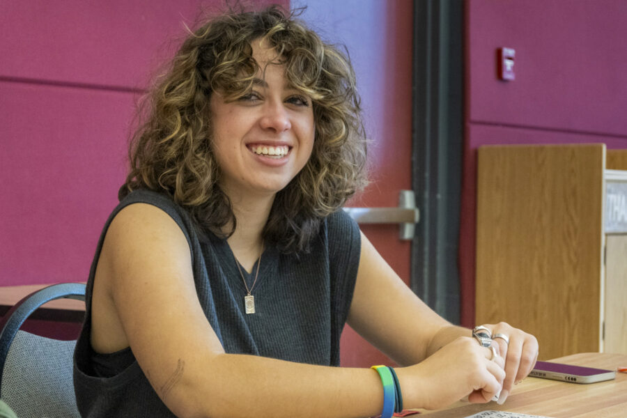 Student in the Columbia-Greene cafeteria