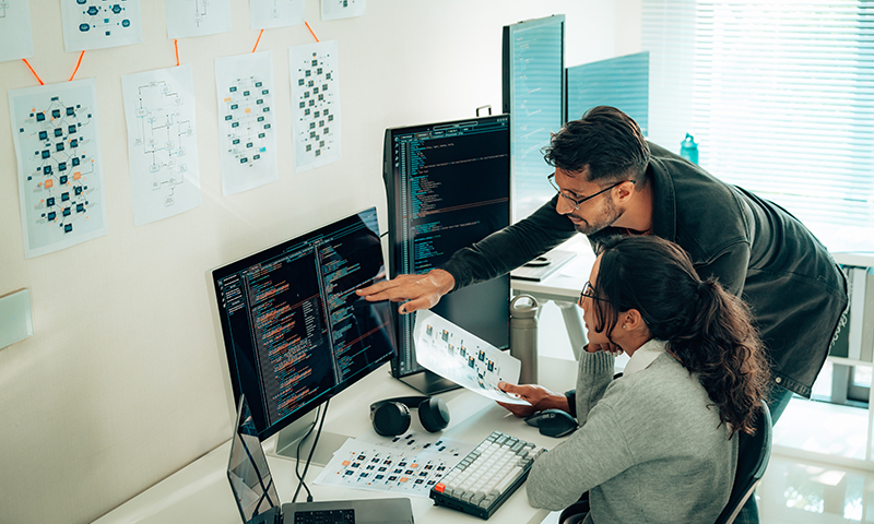 Programmers collaborating on software development